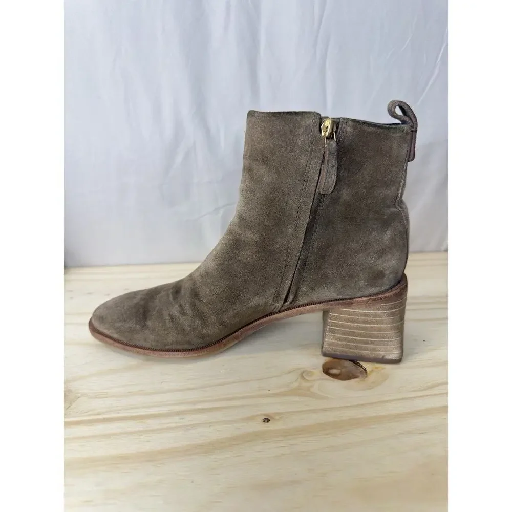 Tory Burch Women’s Brown Suede Ankle Boots, Wood Block Heel, Size 7.5